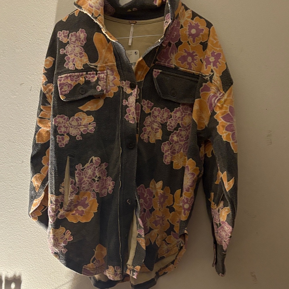 Free People Floral Button-Up Blouse - Black, Purple, Orange
